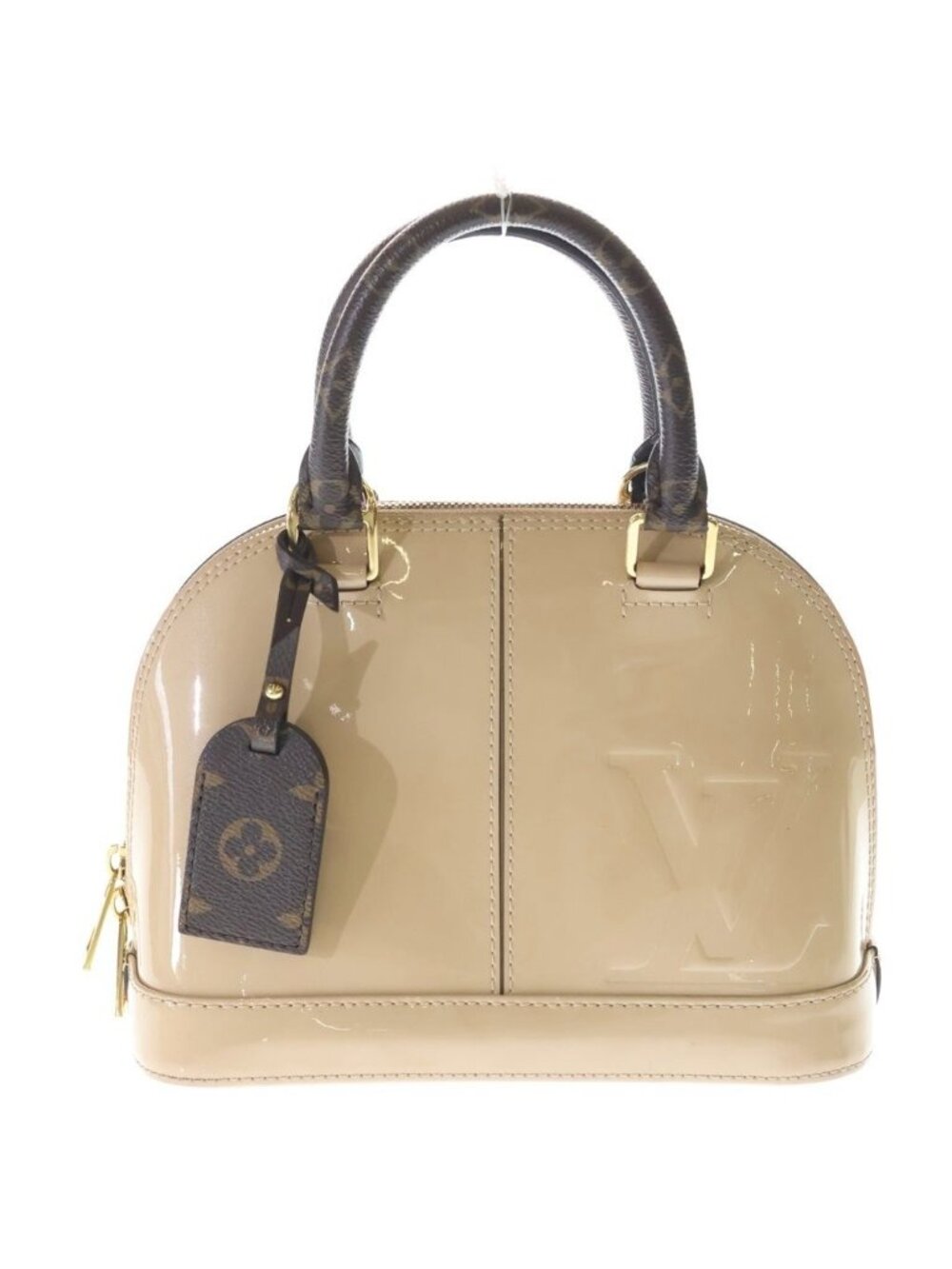 Louis Vuitton Alma Shoulder Bag Beige Brown Leather Patent Gold